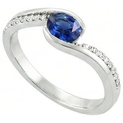 2 Ct Oval Cut Sri Lanka Sapphire And Natural Earth Mined Diamond ( Not Lab Grown )  Ring White Gold 14K