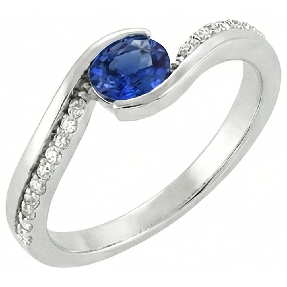 2 Ct Oval Cut Sri Lanka Sapphire And Natural Earth Mined Diamond ( Not Lab Grown )  Ring White Gold 14K