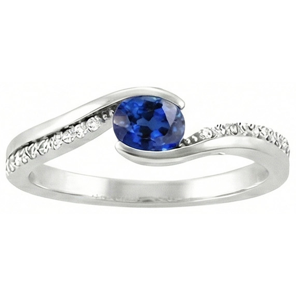 2 Ct Oval Cut Sri Lanka Sapphire And Natural Earth Mined Diamond ( Not Lab Grown )  Ring White Gold 14K