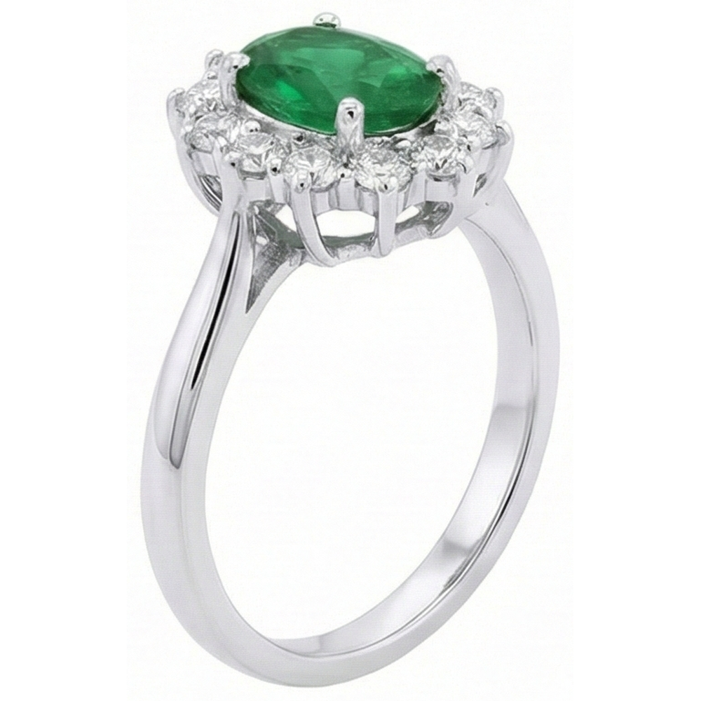2 Ct Oval Shaped Green Emerald And Natural Earth Mined Diamond Wedding Ring White Gold 14K