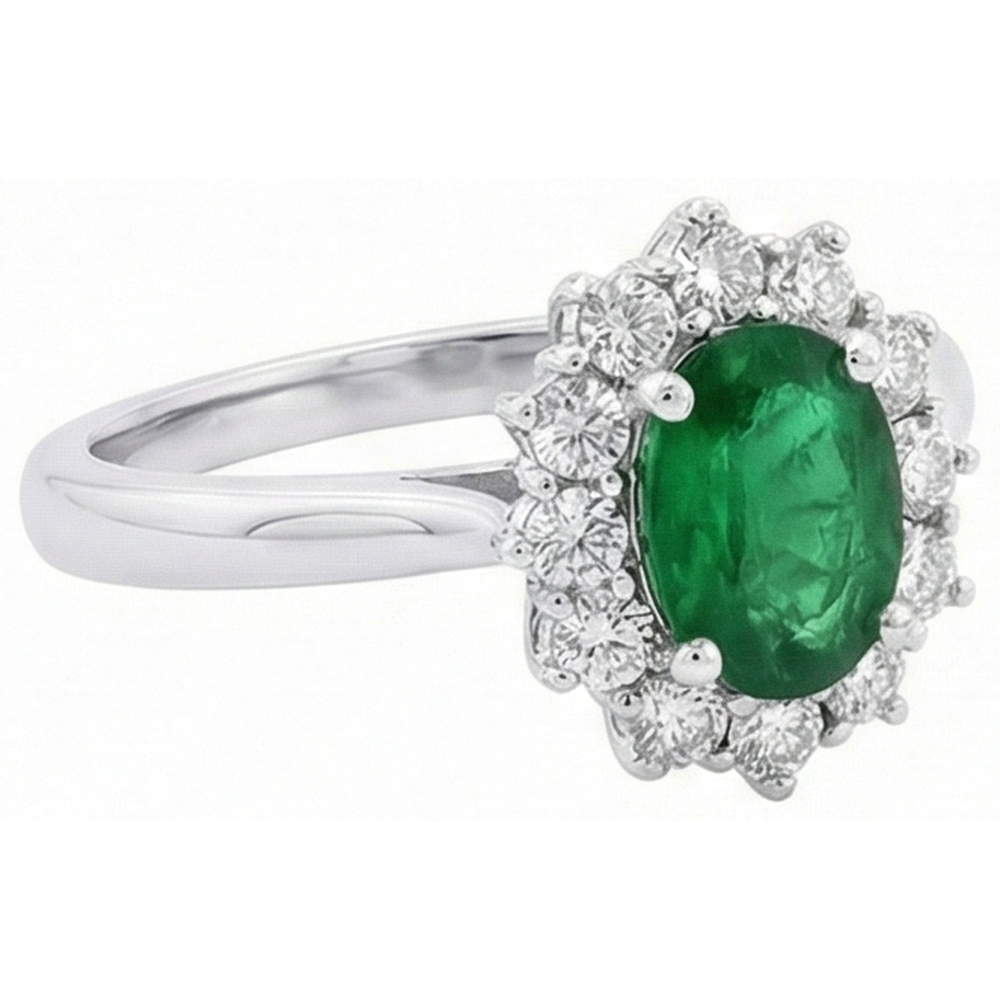 2 Ct Oval Shaped Green Emerald And Natural Earth Mined Diamond Wedding Ring White Gold 14K