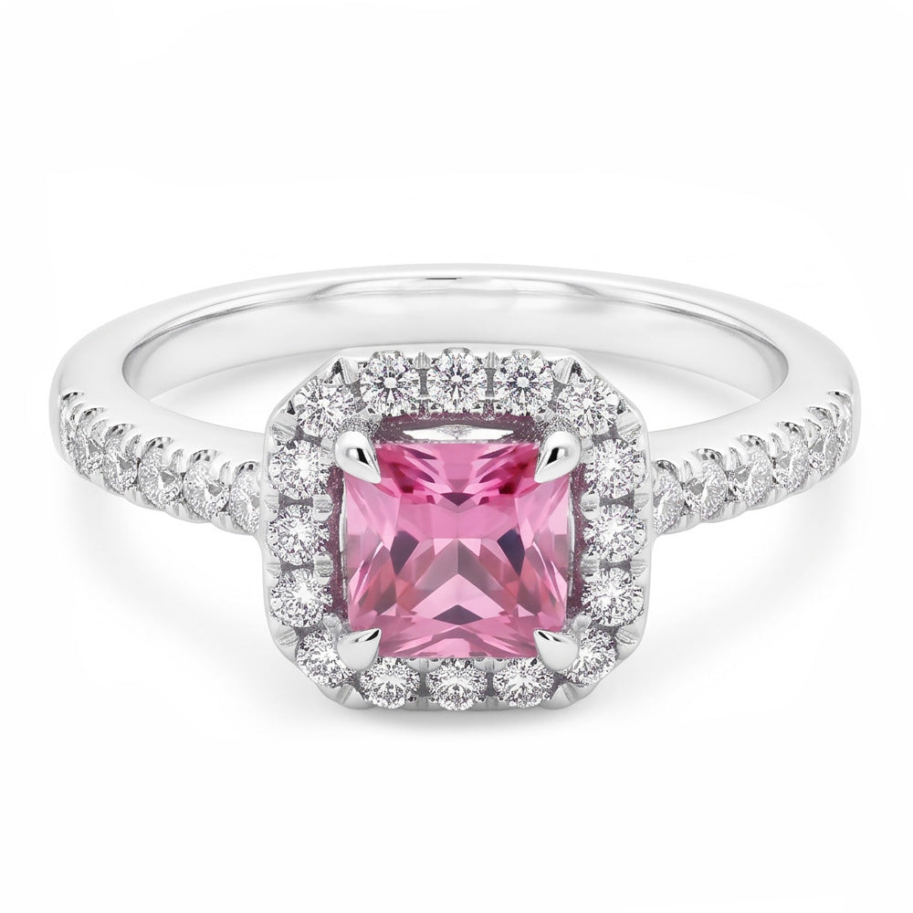 2 Ct Pink Sapphire And Natural Earth Mined Diamond ( Not Lab Grown ) Ring 14K White Gold