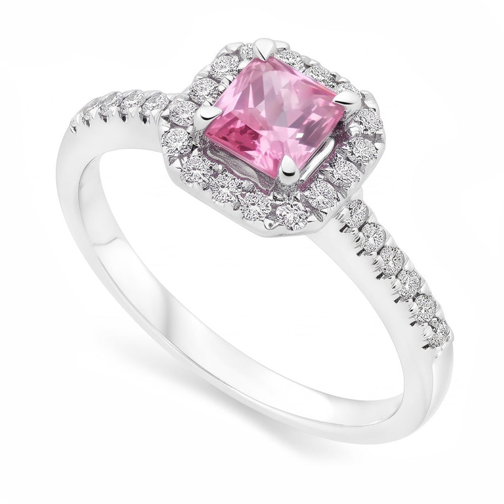 2 Ct Pink Sapphire And Natural Earth Mined Diamond ( Not Lab Grown ) Ring 14K White Gold