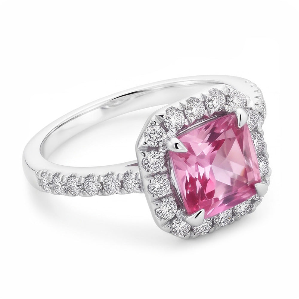 2 Ct Pink Sapphire And Natural Earth Mined Diamond ( Not Lab Grown ) Ring 14K White Gold