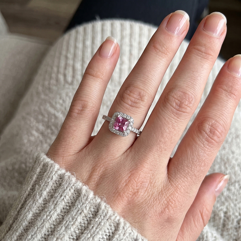 2 Ct Pink Sapphire And Natural Earth Mined Diamond ( Not Lab Grown ) Ring 14K White Gold