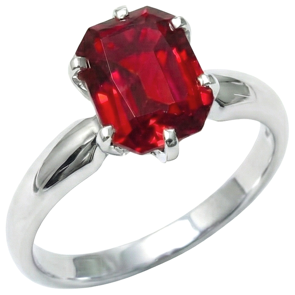 2 Ct Prong Set Radiant Red Ruby White Gold 14K Solitaire Ring