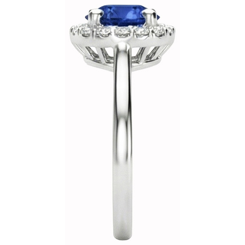 2 Ct Round Ceylon Sapphire Halo Natural Earth Mined Diamond ( Not Lab Grown ) Ring