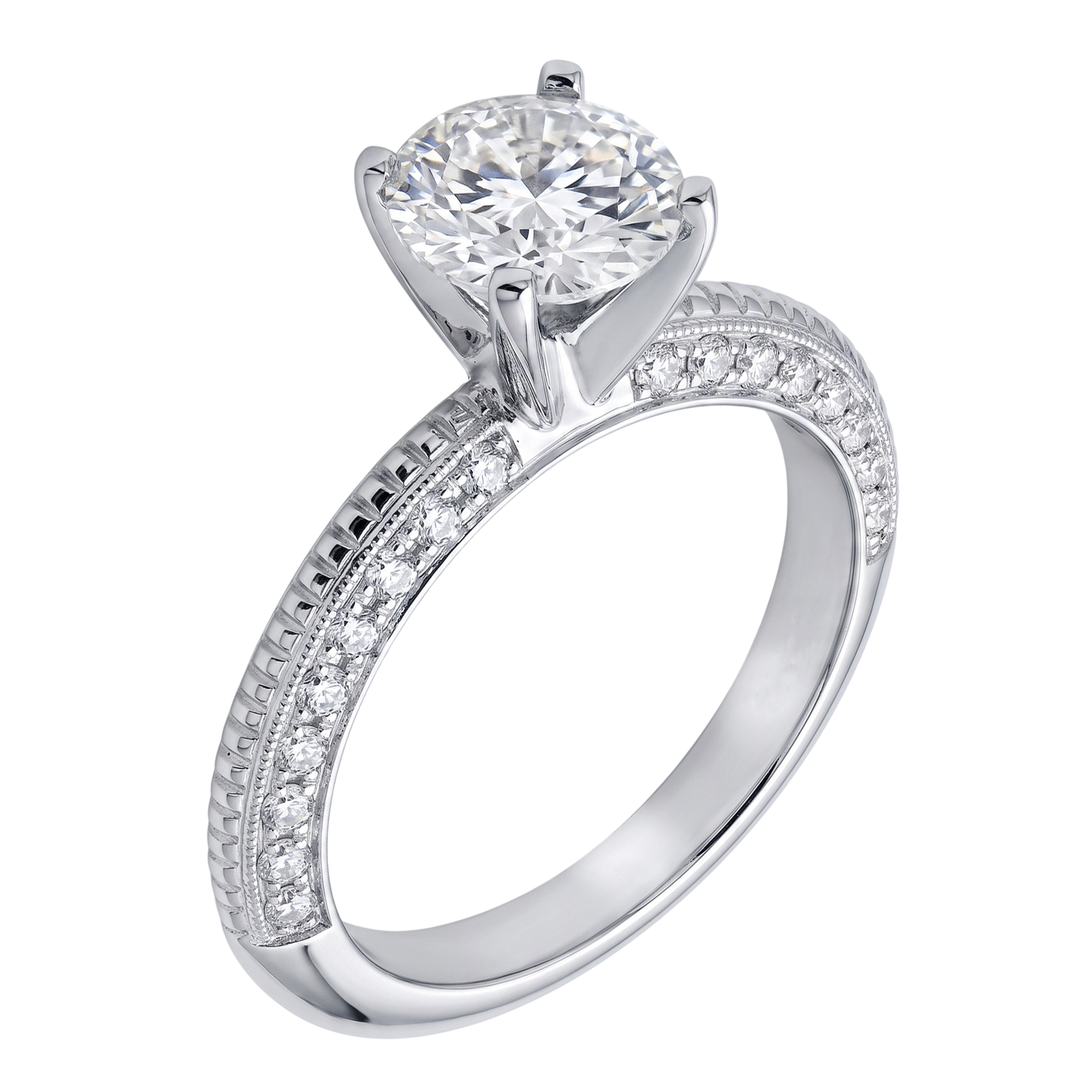 2 Ct. Round Micro Pave Natural Earth Mined Diamond ( Not Lab Grown )  Engagement Ring White Gold 14K