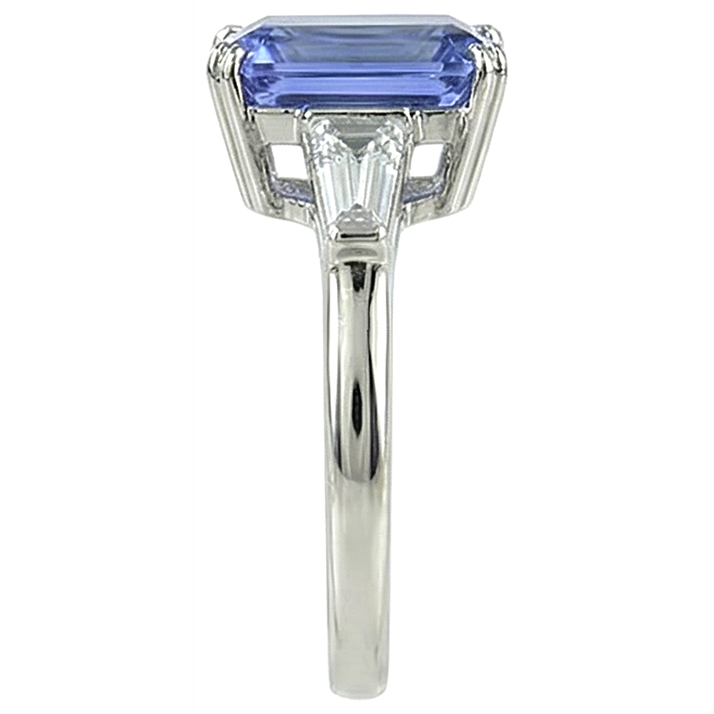 2 Ct Three Stone Tanzanite And Baguette Natural Earth Mined Diamond ( Not Lab Grown ) Wedding Ring
