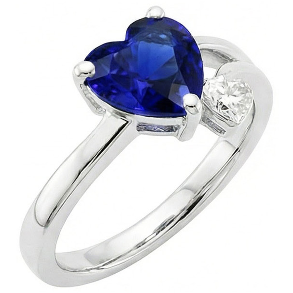 2 Stone Natural Earth Mined Diamond ( Not Lab Grown ) Ring Heart Deep Blue Sapphire Split Shank 2.25 Carats
