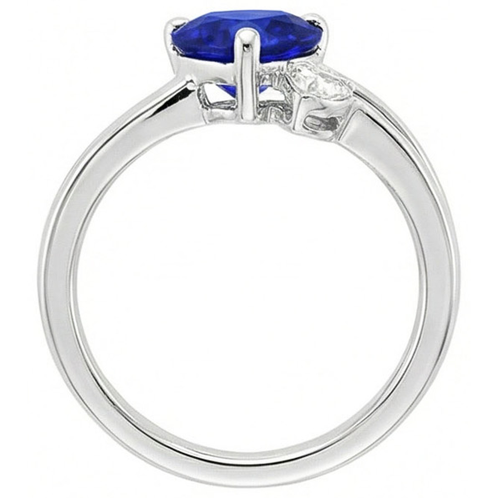2 Stone Natural Earth Mined Diamond ( Not Lab Grown ) Ring Heart Deep Blue Sapphire Split Shank 2.25 Carats