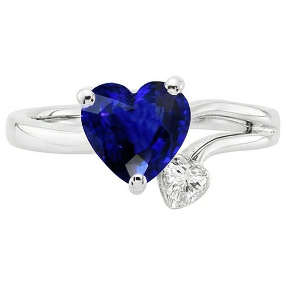 2 Stone Natural Earth Mined Diamond ( Not Lab Grown ) Ring Heart Deep Blue Sapphire Split Shank 2.25 Carats