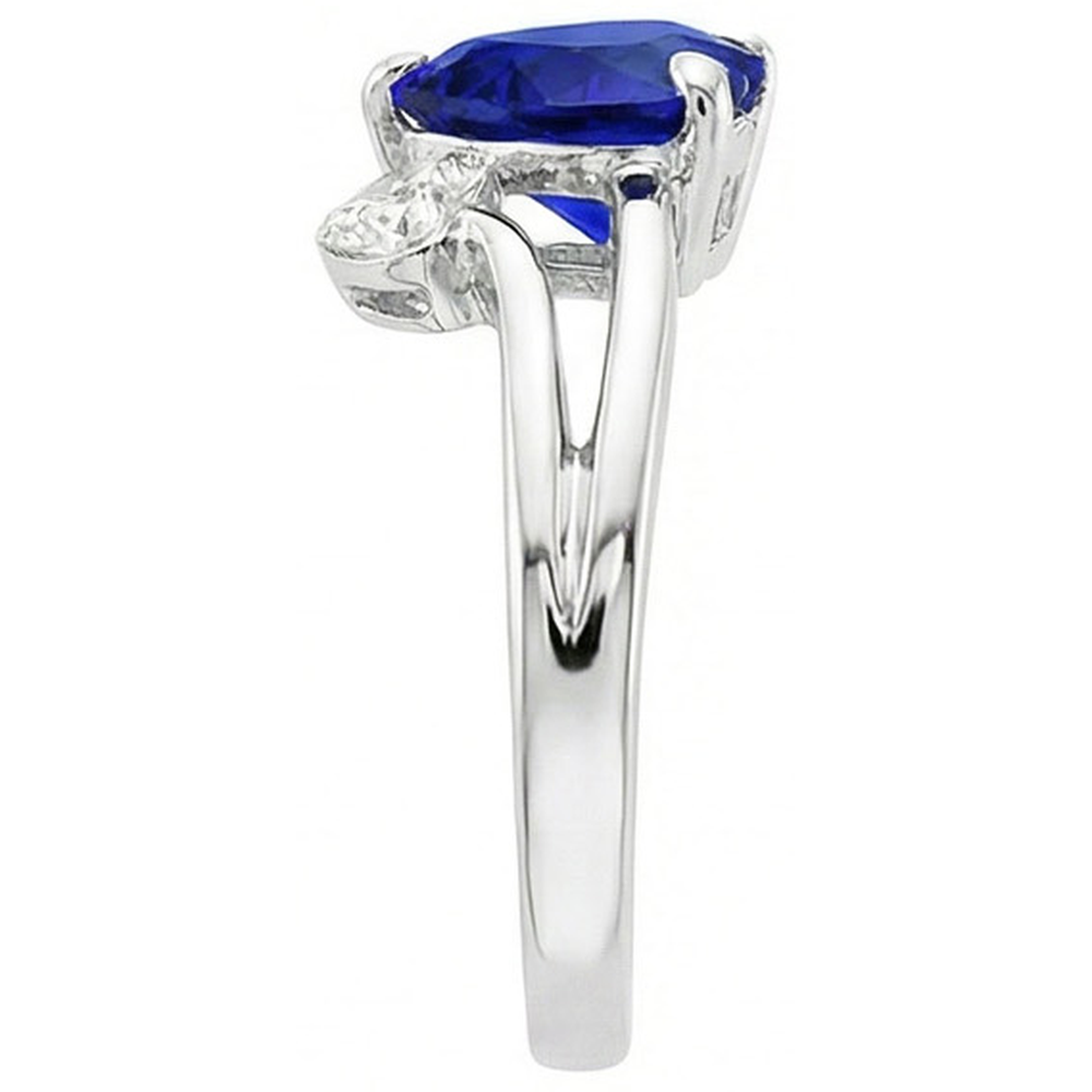 2 Stone Natural Earth Mined Diamond ( Not Lab Grown ) Ring Heart Deep Blue Sapphire Split Shank 2.25 Carats