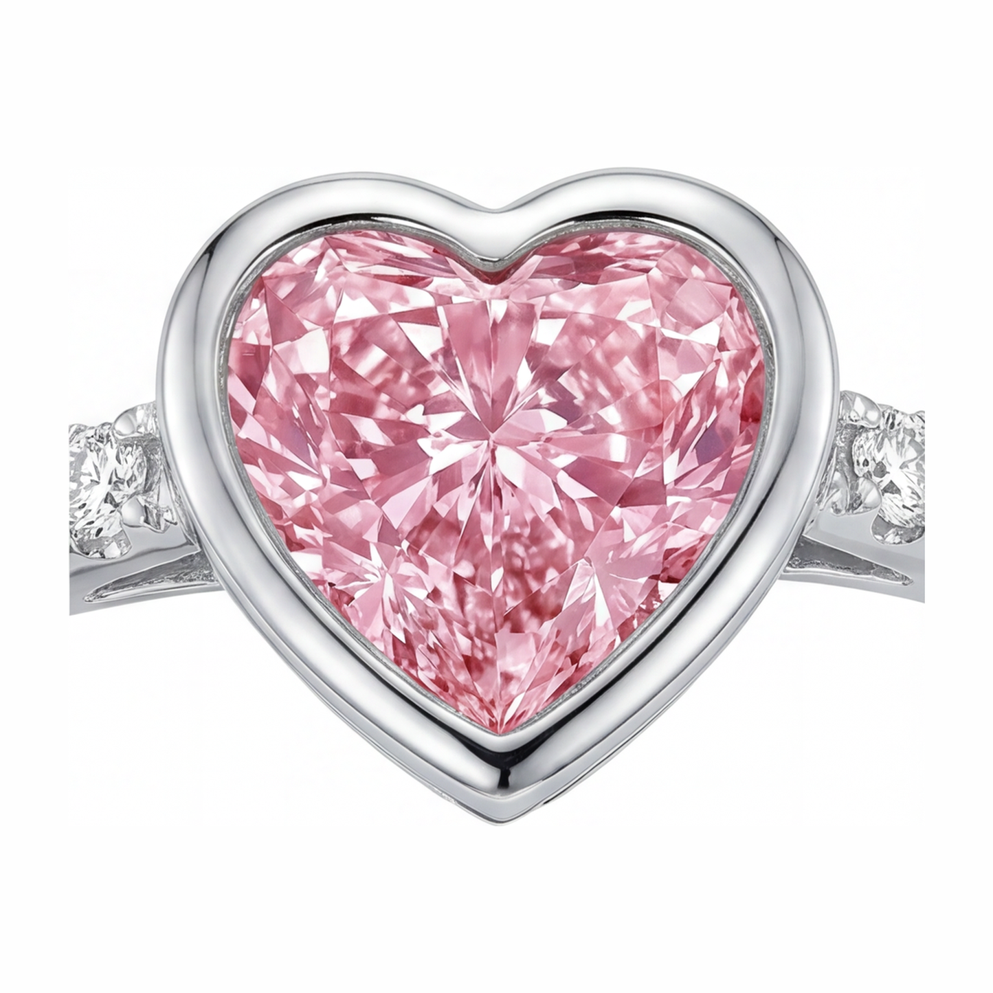 Pink Heart Diamond Ring 2 Carat Lab Grown Bezel 14K White Gold