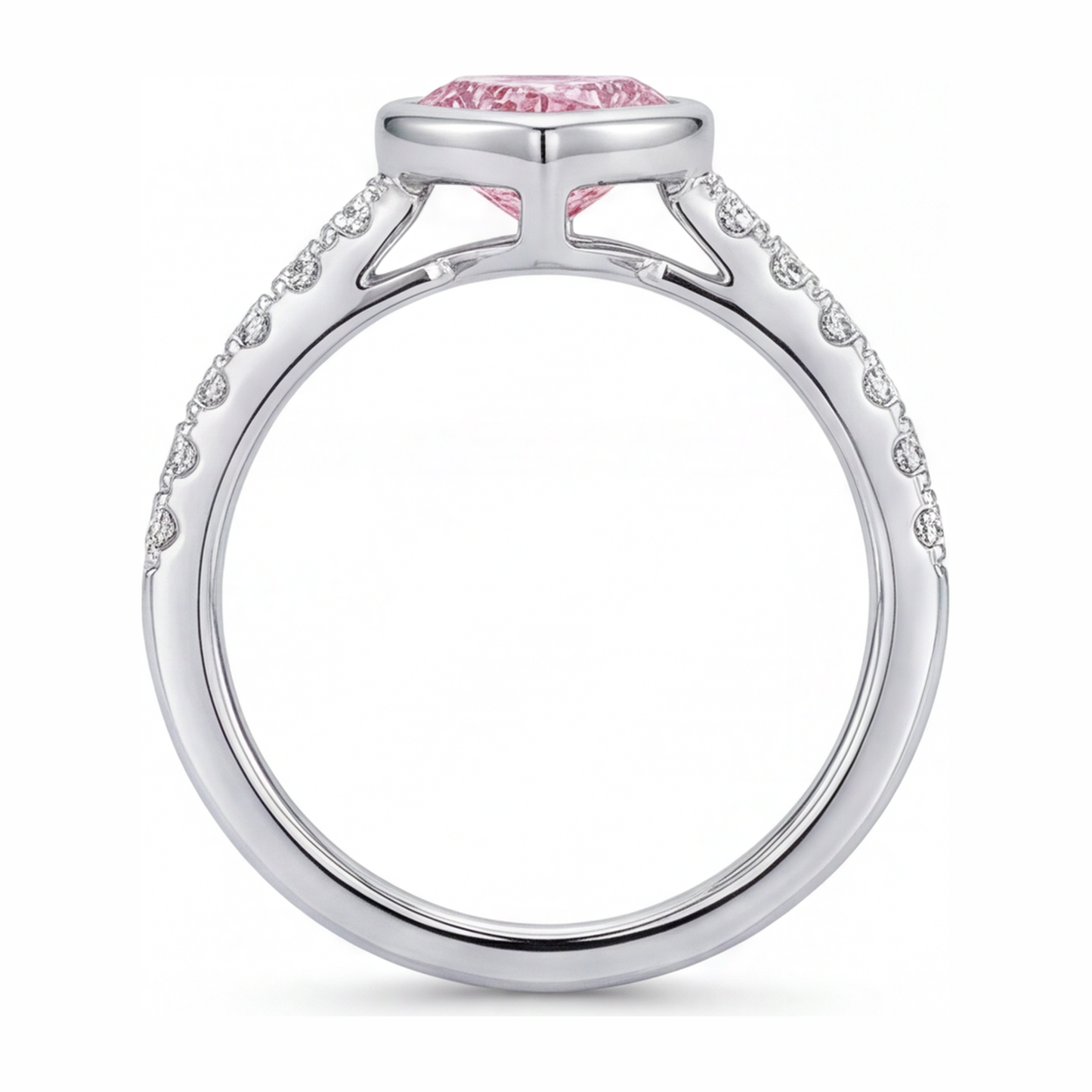 Pink Heart Diamond Ring 2 Carat Lab Grown Bezel 14K White Gold