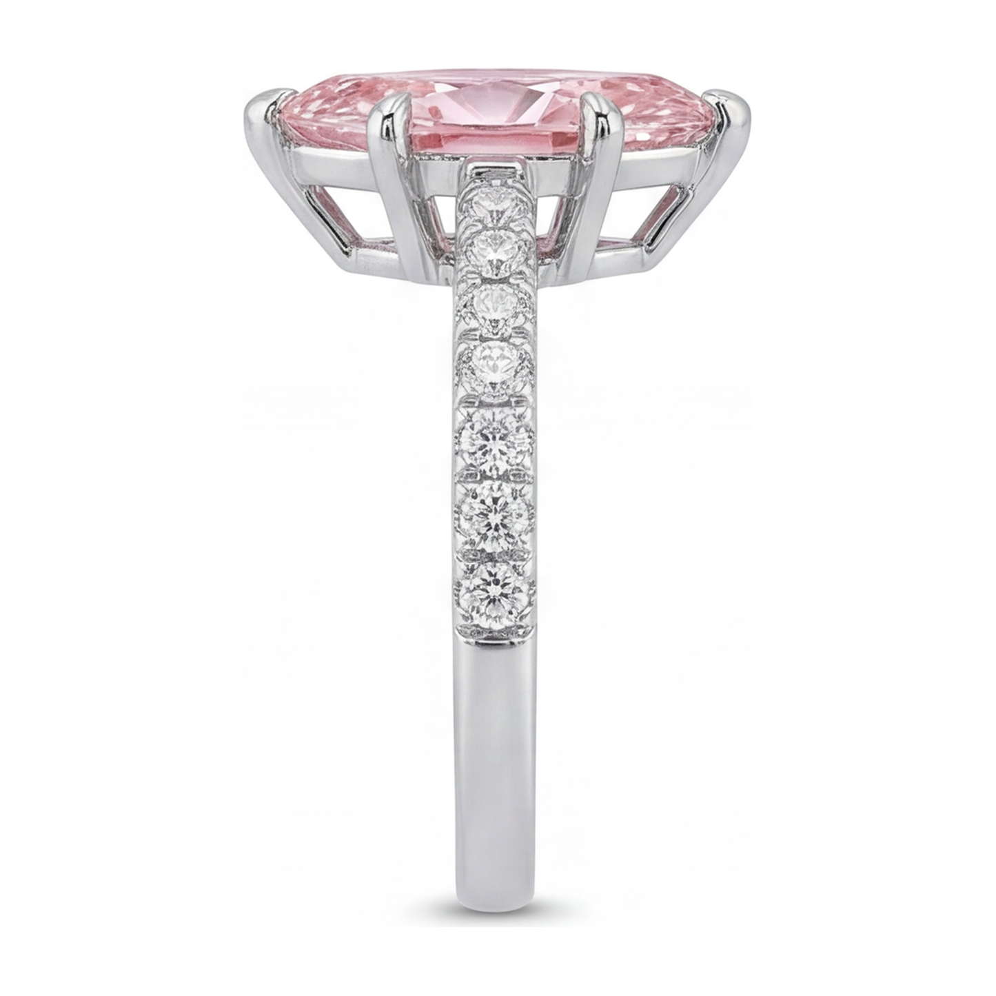 Pink Diamond Ring 2 Carat Lab Grown Marquise Pave 14K White Gold