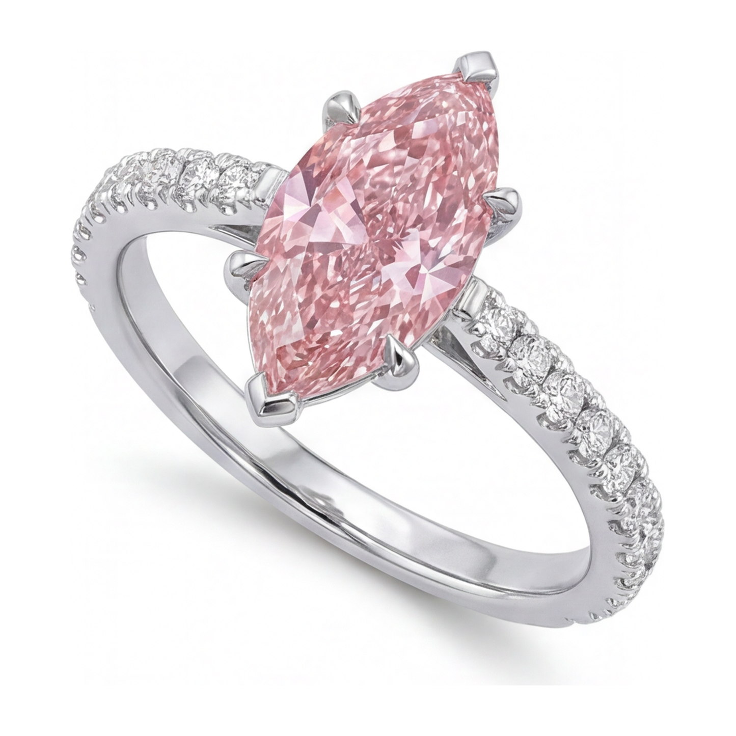 Pink Diamond Ring 2 Carat Lab Grown Marquise Pave 14K White Gold