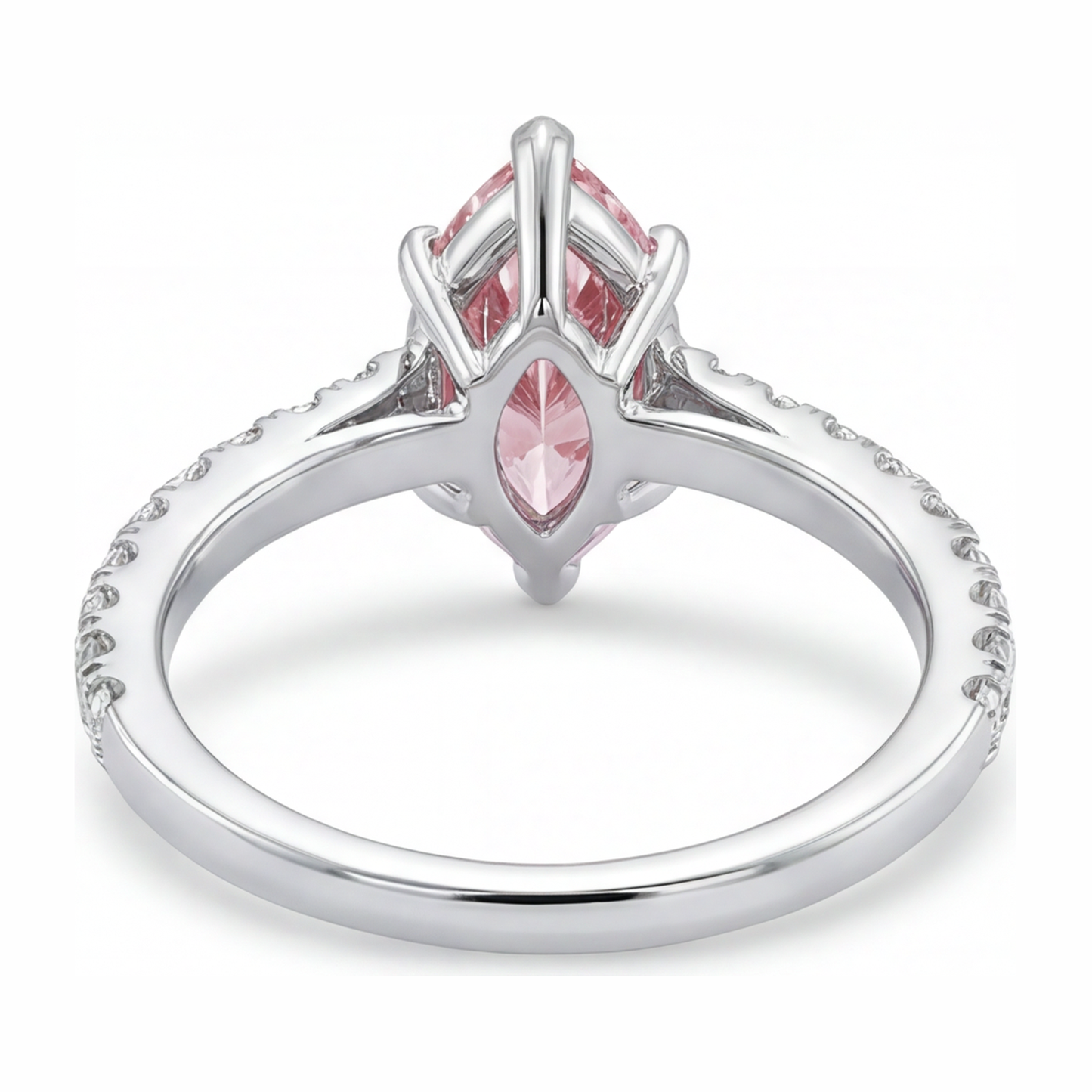 Pink Diamond Ring 2 Carat Lab Grown Marquise Pave 14K White Gold