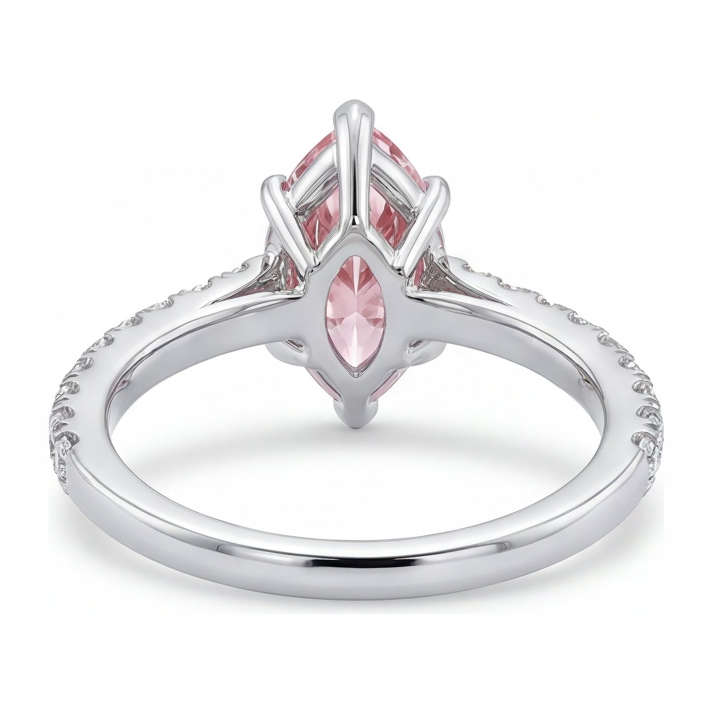 Pink Diamond Ring 2 Carat Lab Grown Marquise Pave 14K White Gold