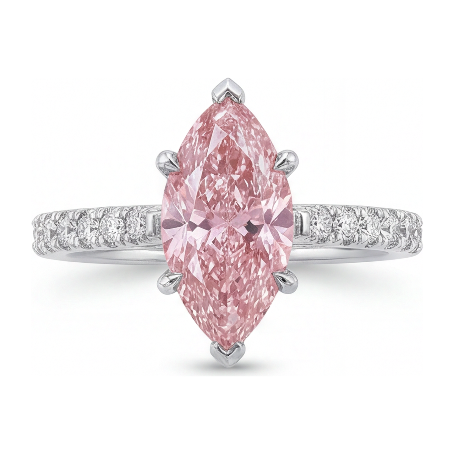 Pink Diamond Ring 2 Carat Lab Grown Marquise Pave 14K White Gold