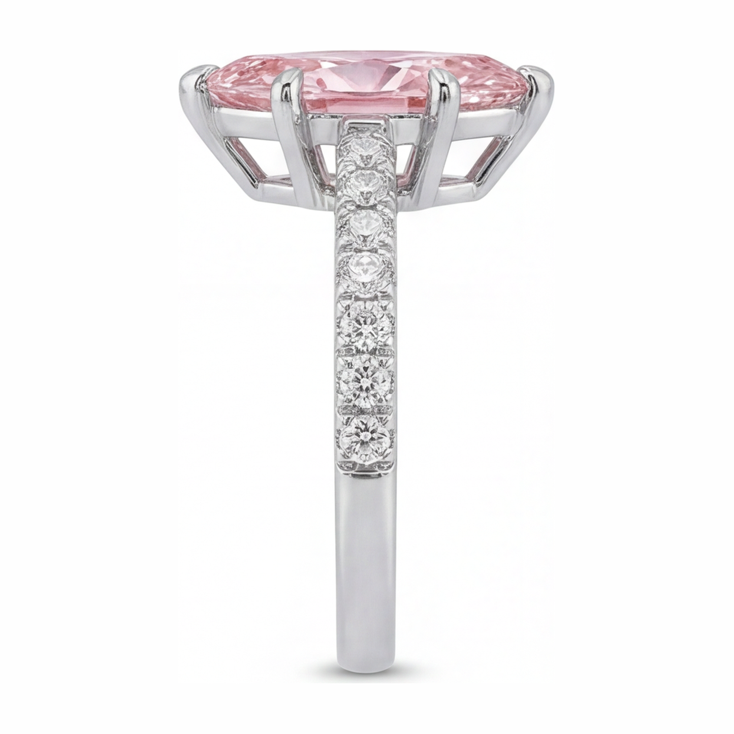 Pink Diamond Ring 2 Carat Lab Grown Marquise Pave 14K White Gold