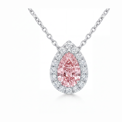 Pink Diamond Necklace 2 Carat Lab Grown Pear Halo Pendant 14K White Gold