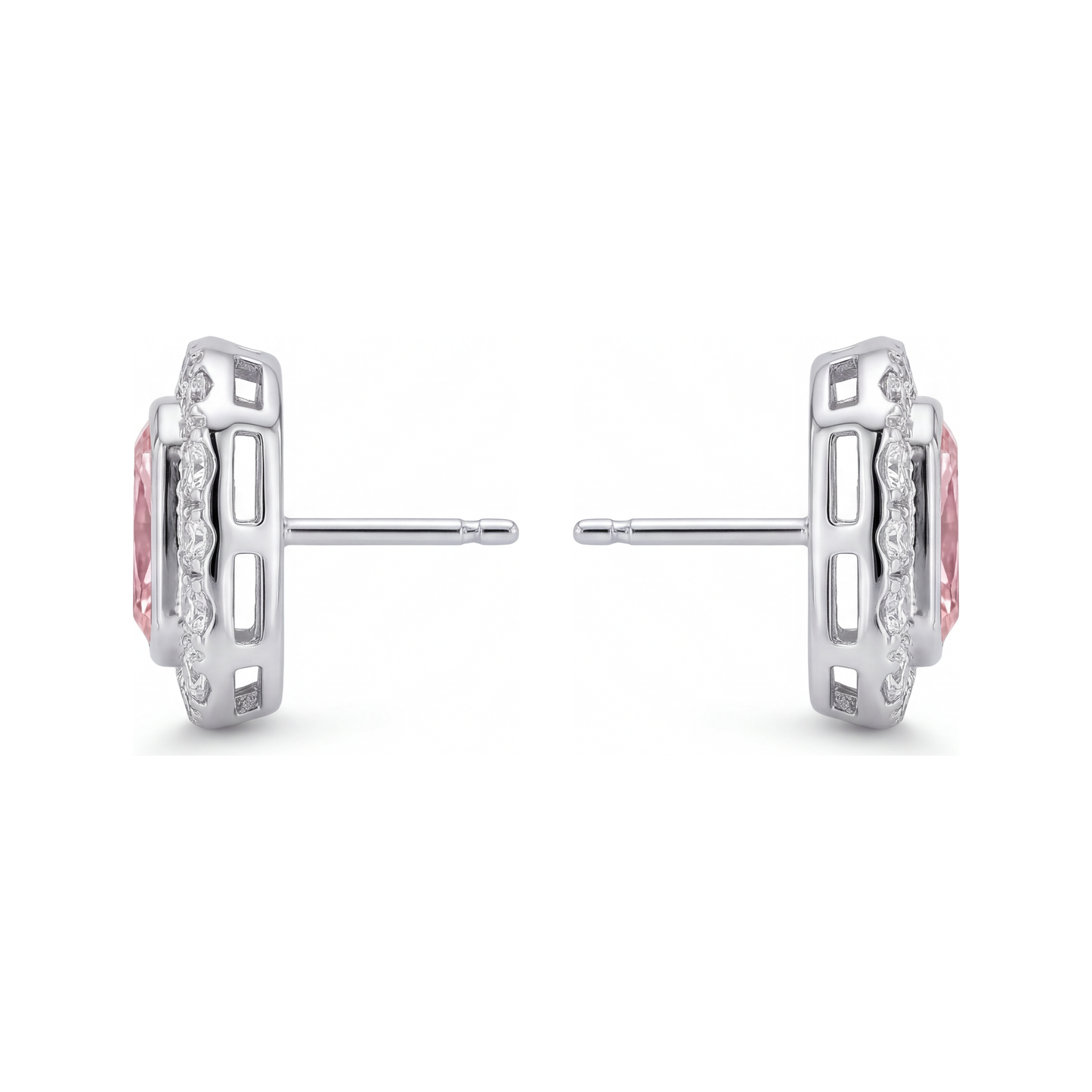 Pink Diamond Earrings 2 Carat Lab Grown Radiant Halo 14K White Gold