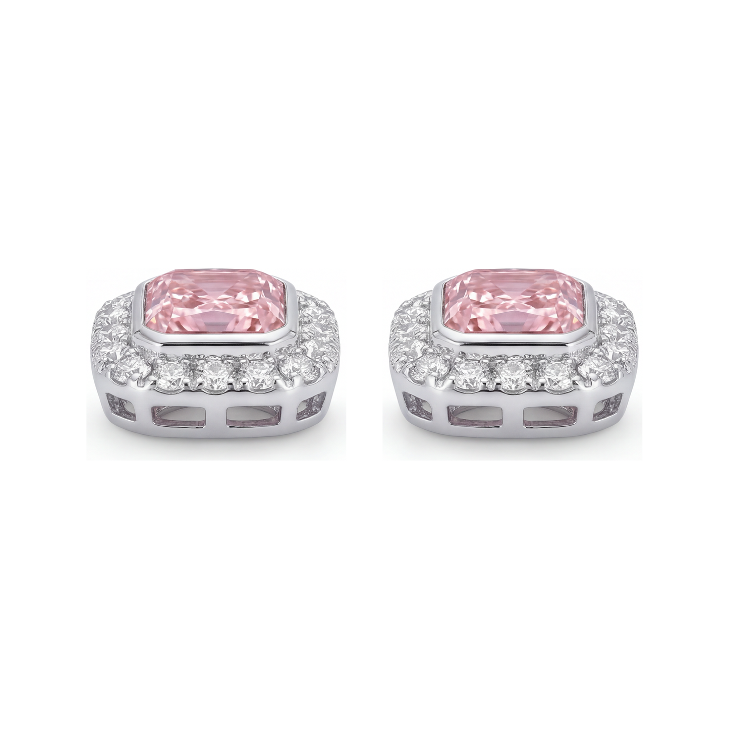Pink Diamond Earrings 2 Carat Lab Grown Radiant Halo 14K White Gold