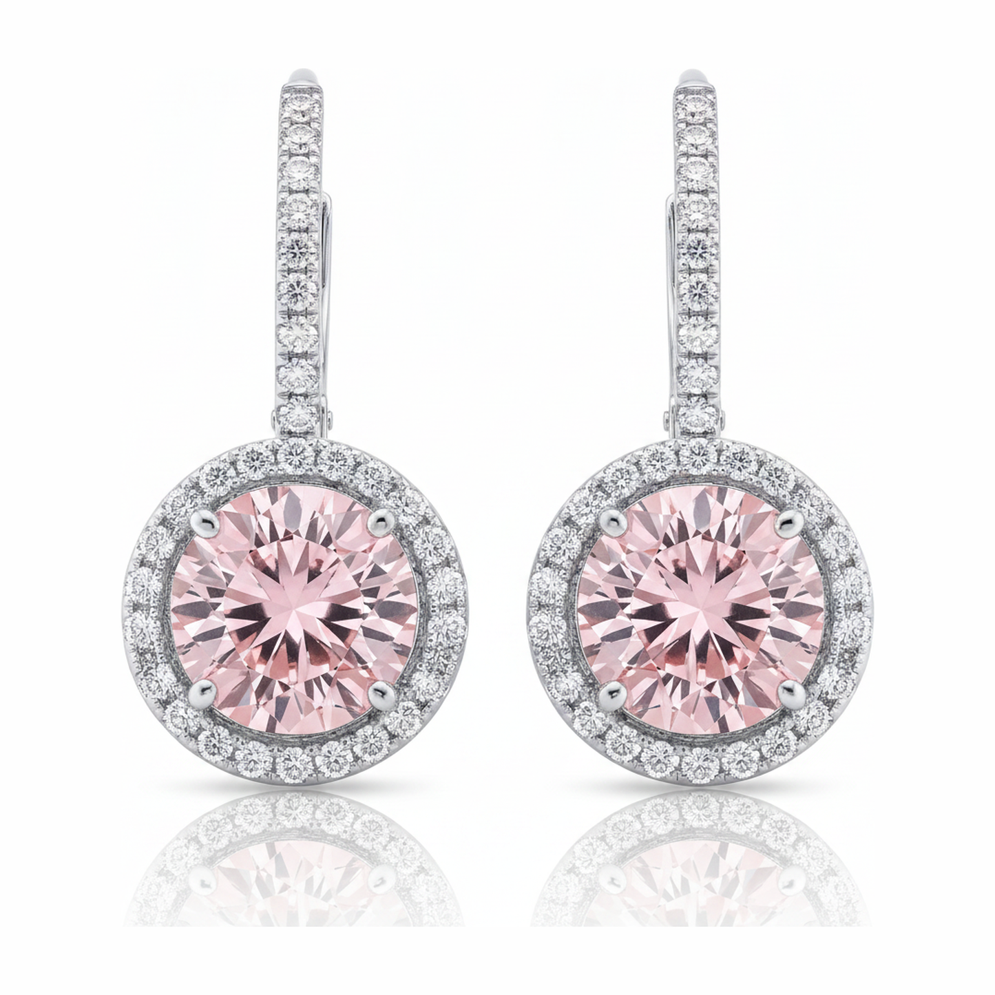 Pink Diamond Earrings 2 Carat Lab Grown Round Halo 14K White Gold
