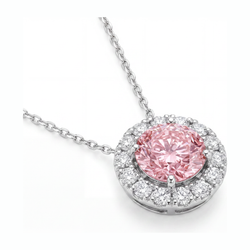 Pink Diamond Necklace 2 Carat Lab Grown Round Halo Pendant 14K White Gold
