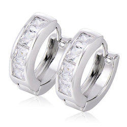 2.00 Carats Princess Cut Real Diamonds Hoop Earrings White Gold 14K