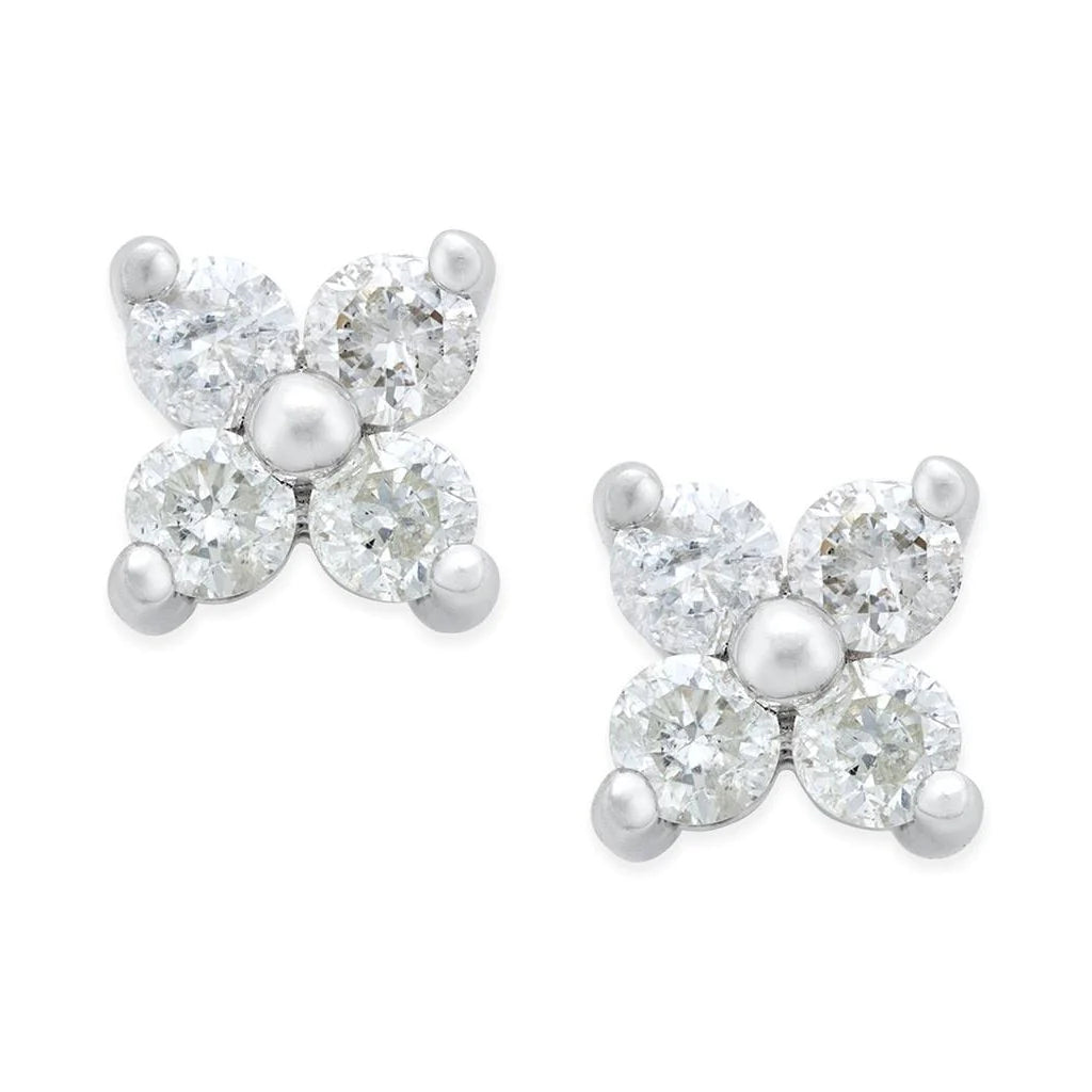 2.00 Carats Prong Set Real Diamonds Studs Earrings White Gold 14K