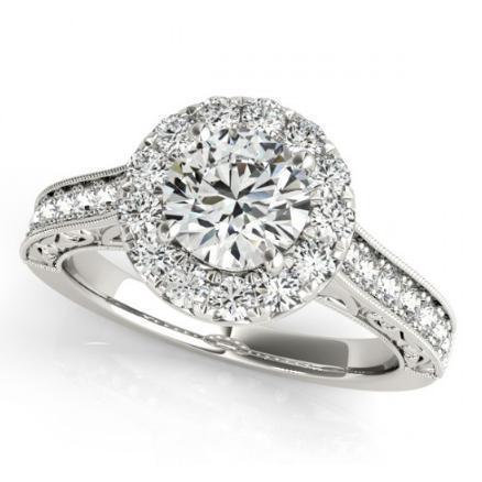 2.00 Carats Round Antique Style Halo Genuine Diamonds Ring White  Gold 14K