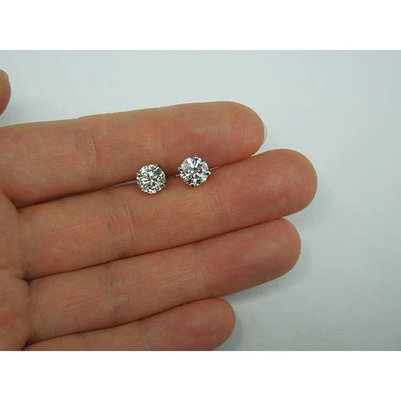 2.00 Carats Round Genuine Diamonds Pair Studs Earrings White Gold