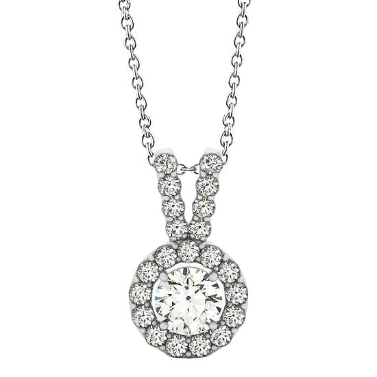 2.00 Carats Round Real Diamond Pendant Necklace Without Chain Gold 14K