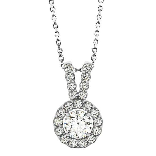 2.00 Carats Round Real Diamond Pendant Necklace Without Chain Gold 14K