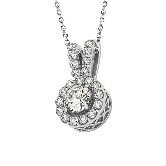 2.00 Carats Round Real Diamond Pendant Necklace Without Chain Gold 14K