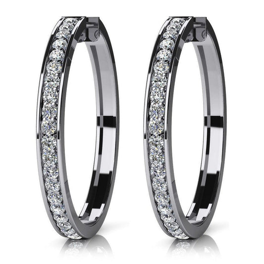 2.00 Carats Small Round Cut Real Diamonds Hoop Earrings 14K Gold White - Hoop Earrings-harrychadent.ca