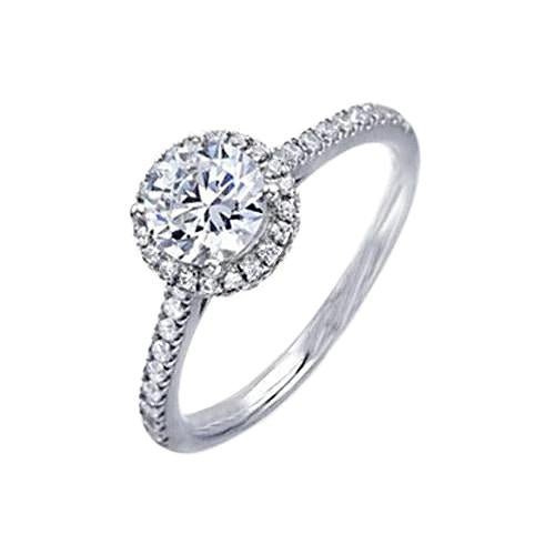2.00 Ct. Real Diamond Engagement Ring White Gold Halo With Accents On Shank