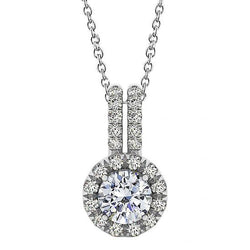 2.00 Ct. Round Real Diamond Halo Pendant Necklace Without Chain Gold 14K