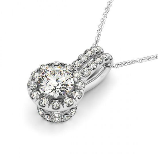 2.00 Ct. Round Real Diamond Halo Pendant Necklace Without Chain Gold 14K