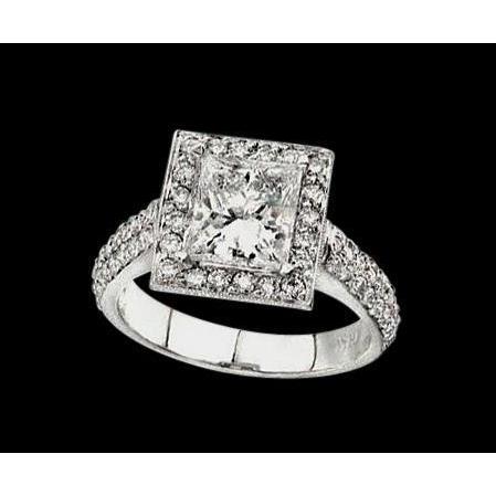 2.01 Carat Princess Real Diamond Royal Engagement Ring White Gold 14K Women Jewelry New