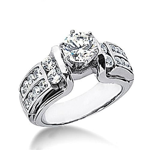 2.01 Carat Round Real Diamond Solitaire With Accents White Gold - Solitaire Ring with Accents-harrychadent.ca