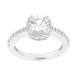 2.01 Carat Halo Cushion Center Natural Earth Mined Diamond Engagement Ring White Gold 14K