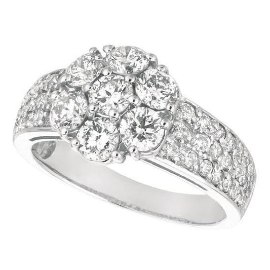 2.02 Carat Round Real Diamond Flower Style White Gold Anniversary Ring