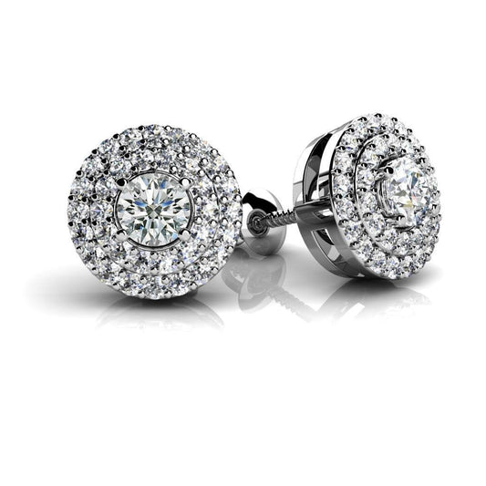 2.08 Carats Round Natural Diamonds Women Stud Halo Earrings 14K White Gold