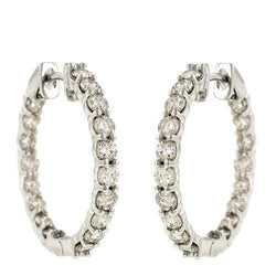 2.08 Ct Prong Set Real Round Natural Earth Mined Diamond Hoop Earring 14K White Gold