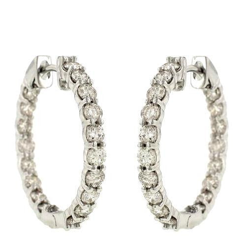 2.08 Ct Prong Set Real Round Diamond Hoop Earring 14K White Gold