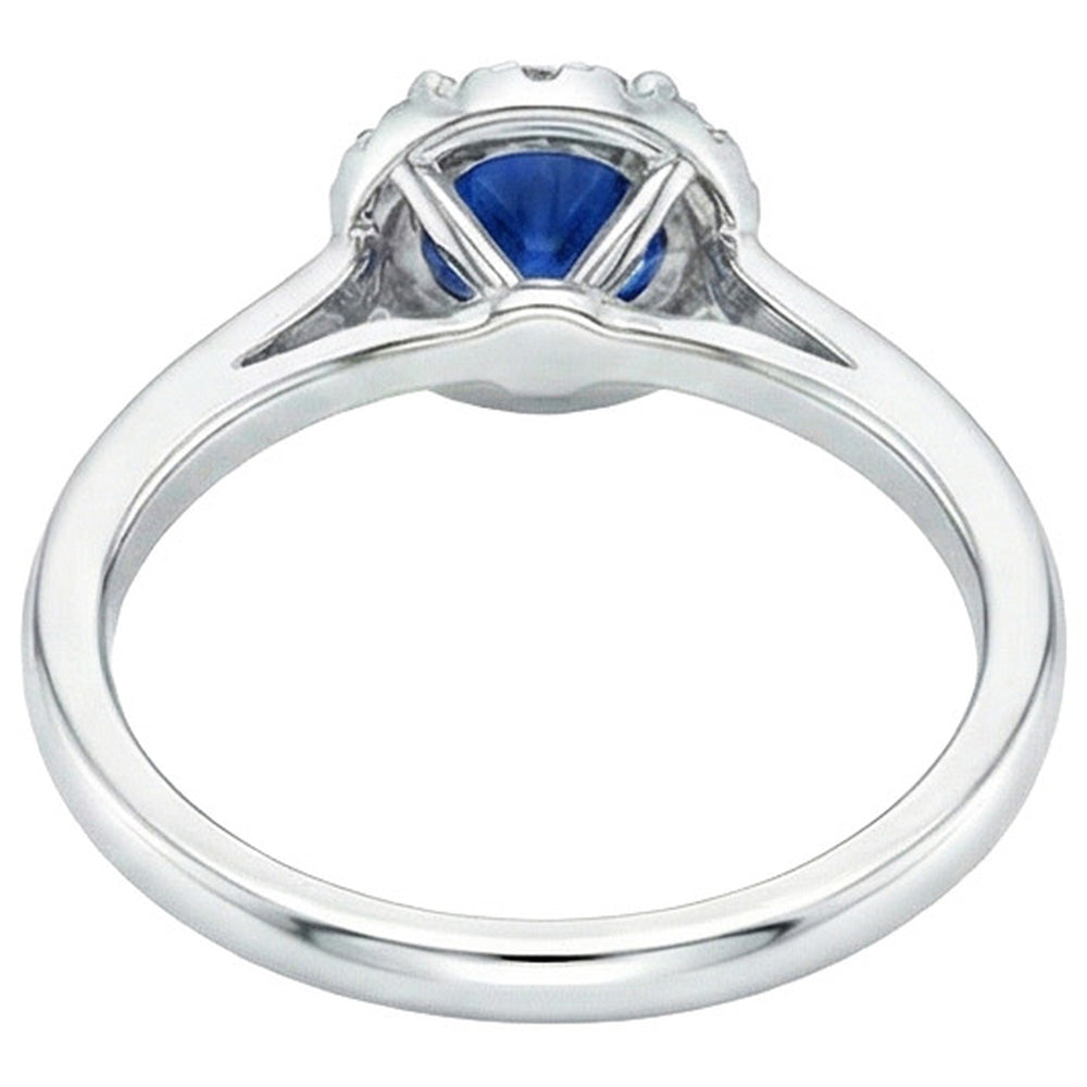 2.10 Carat Round Ceylon Blue Sapphire And Natural Earth Mined Diamond ( Not Lab Grown )  Ring White Gold 14K