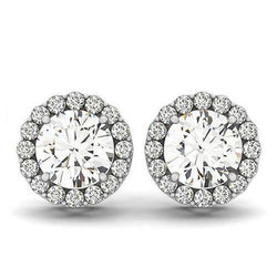 2.10 Carats D VVS1 Round Genuine Diamonds White Gold 14K Studs Pair Halo Earrings